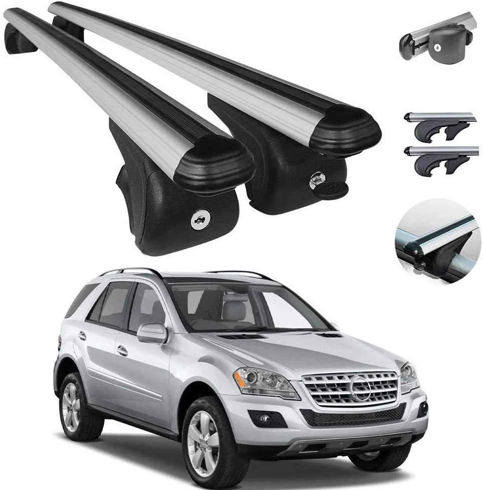 Roof Racks Lockable Cross Bars Carrier Cargo Racks Rail Aluminium Silver Set 2 Pcs for Mercedes Benz W166 ML350 550 63 AMG GLE 400 450 AMG 500 550 500e 63 AMG 63 AMG S 2006-2011 with TUV CERT