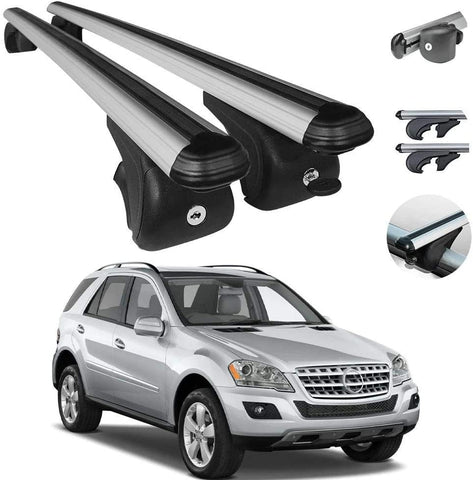 Roof Racks Lockable Cross Bars Carrier Cargo Racks Rail Aluminium Silver Set 2 Pcs for Mercedes Benz W166 ML350 550 63 AMG GLE 400 450 AMG 500 550 500e 63 AMG 63 AMG S 2006-2011 with TUV CERT