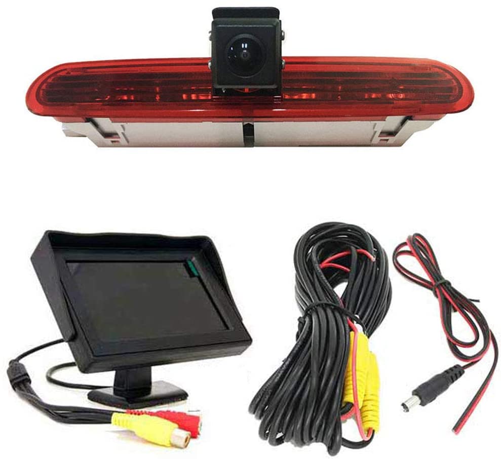 Waterproof Night Vision High Definition Color Rear View Brake Light Third Roof Top Mount Lamp Reverse Backup Angle Adjustable Camera for Fiat Doblo 263 Van/Opel Combo + 7