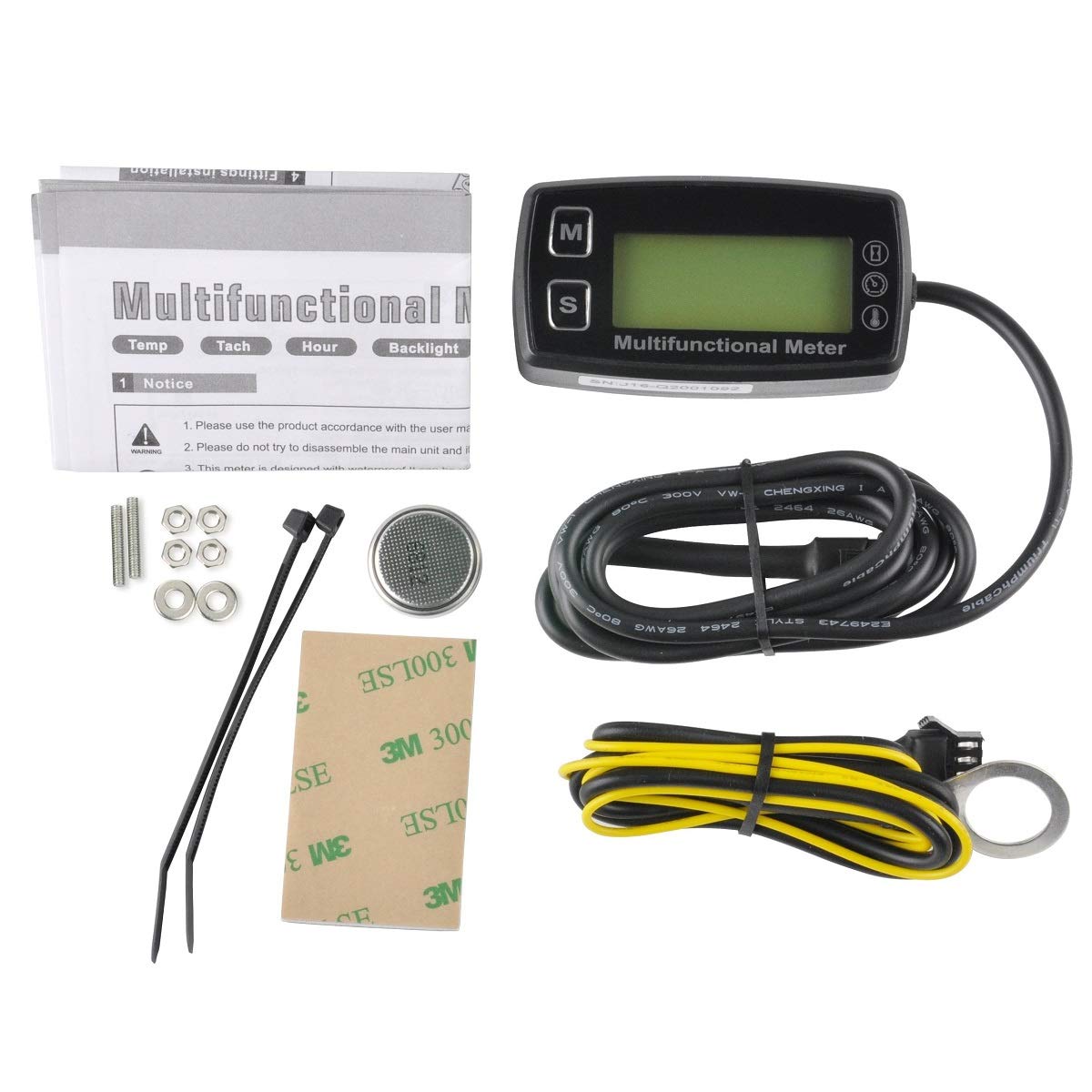 Digital Engine Tach Hour Meter Tachometer Thermometer Temperature Temp Gauge Sensor for ATV UTV Dirt Bike Motorcycle Outboards Snowmobile Generator Mower PWC Marine Boat