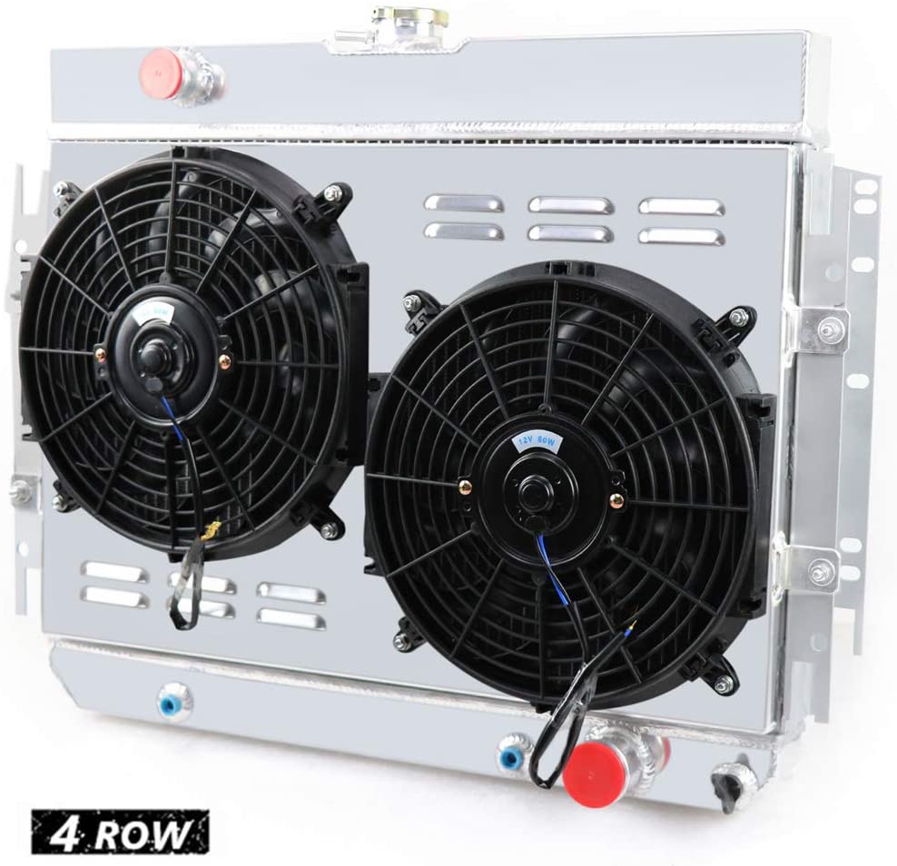 CoolingSky 62MM 4 Row All Aluminum Radiator +Fan Shroud Combo for 1963-1968 Chevy Bel Air, Impala Chevelle, Biscayne & Multiple GM Models