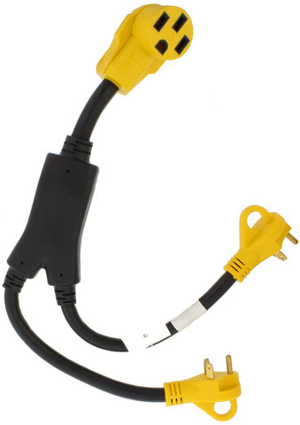 ABN Plug Y Adapter, (2) 30 Amp Male 3 Prong to (1) 50 Amp Female 4 Prong, RV Camper Generator Electrical Power Converter