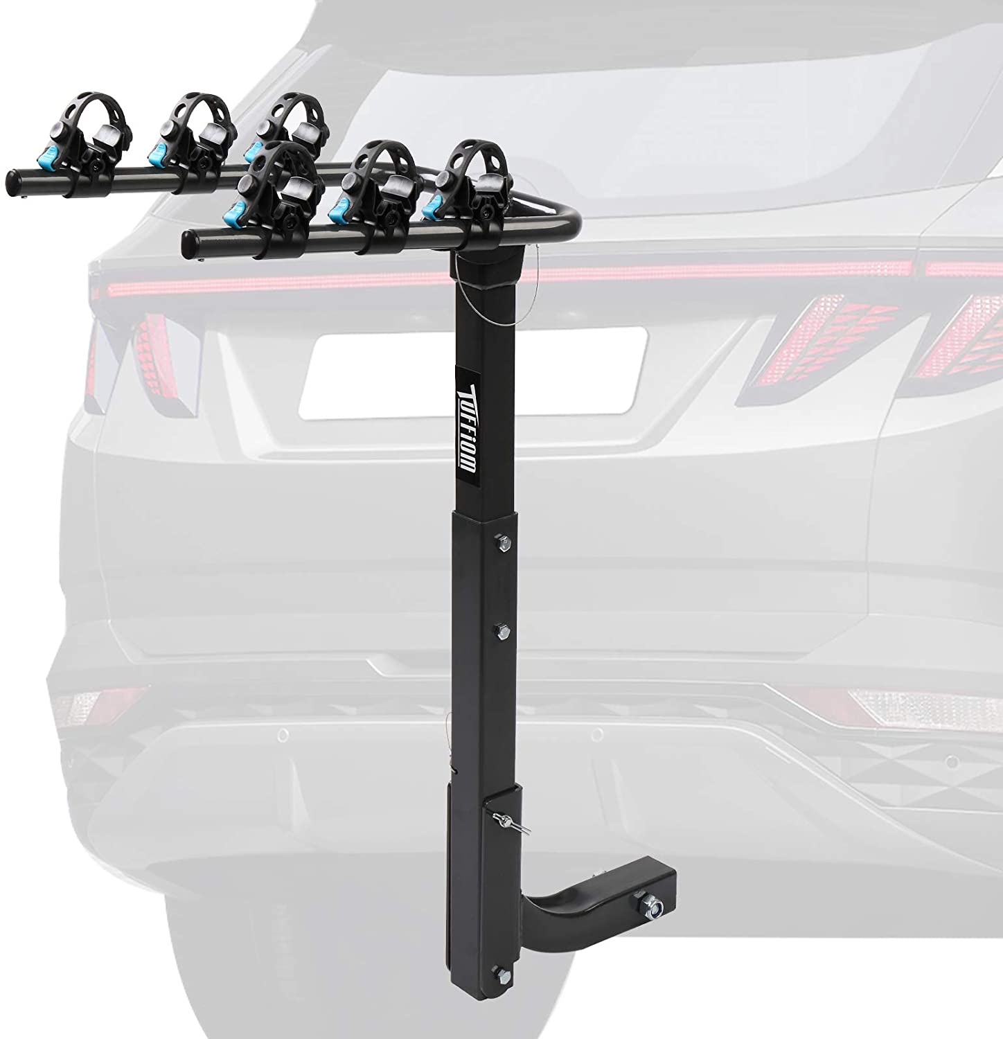 TUFFIOM 3-Bike Hitch Mount Rack with Stabilizer, Bicycle Carrier Holder for Car Truck SUV Minivan with 2Inch Hitch Receiver, Adjustable Mounting Saddles & Rubber Straps, Black