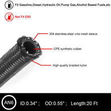 20 Feet -6AN AN6 3/8" Fuel Line Hose Braided Stainless Steel Oil Gas Fuel Hose Line,Black & Blue