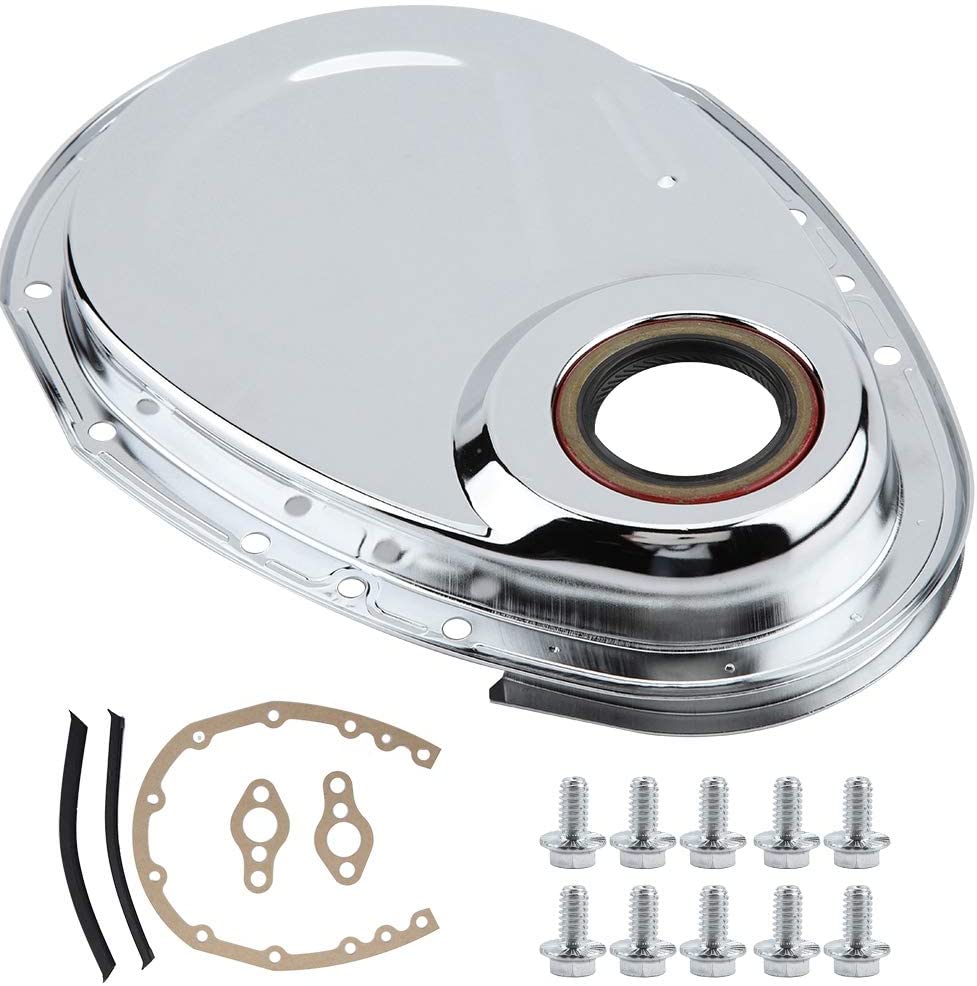 Qiilu Replacement Car Aluminum Alloy Timing Chain Cover Kit Gasket Seal Bolts Fit for Chevy SBC 283 327 305 350 383 400 Engines