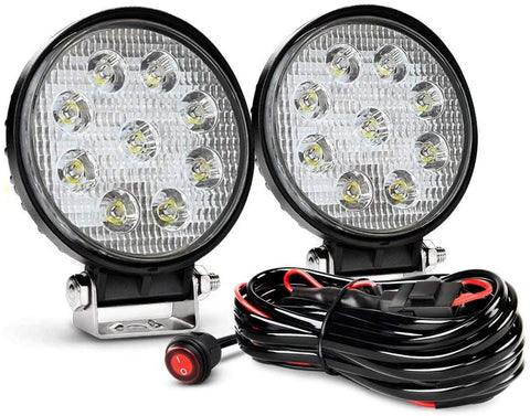 Nilight NI-07 Round 2PCS 27W Spot Driving Lamp Jeep Fog Lights with Off Road Wiring Harness-2 Leads, 2 Years Warranty, 2 Pack