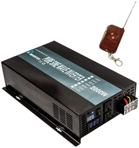 WZRELB 2000W 12V 120V Pure Sine Wave Solar Power Inverter with Remote Control Switch