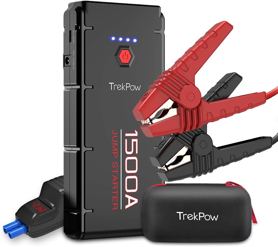 Car Battery Jump Starter, TrekPow G22 1500A Car Jump Starter Portable Jump Box(up to 8.0L Gas/6.5L Diesel Engine), Upgraded Jumper Cable with Voltmeter, 12V Auto Battery Booster with Smart Charging