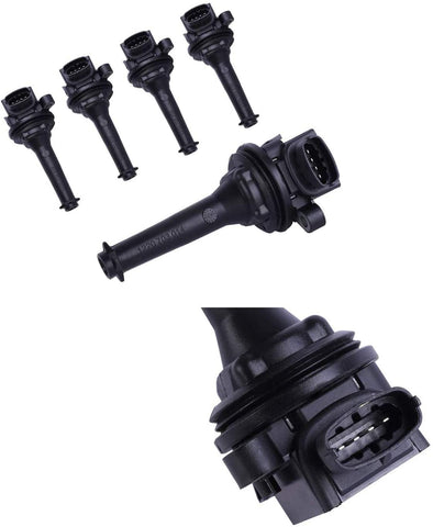 Motorhot Pack of 5 Ignition Spark Coil Coils fit for Volvo C70 S60 S70 S80 V70 XC70 XC90 L5 L6 Compatible with C1258 UF341 UF341T