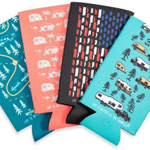 Camco 53309 Life is Better at the Campsite Skinny Can Sleeve, 4 Pack - Keep Your Drinks Cold While Keeping Your Hands Warm - Includes (4) Unique RV-Themed Designs
