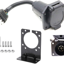 HOB4U 4-Way Flat to 7-Way Round Blade Trailer Adapter Wiring Plug Connector with Mounting Bracket for Towing Solutions