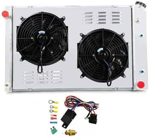 ALLOYWORKS 3 Row Aluminum Radiator 2X12''Fan Shroud+Relay for 1973-1991 Chevy C/K Series GMC Trucks Pickup