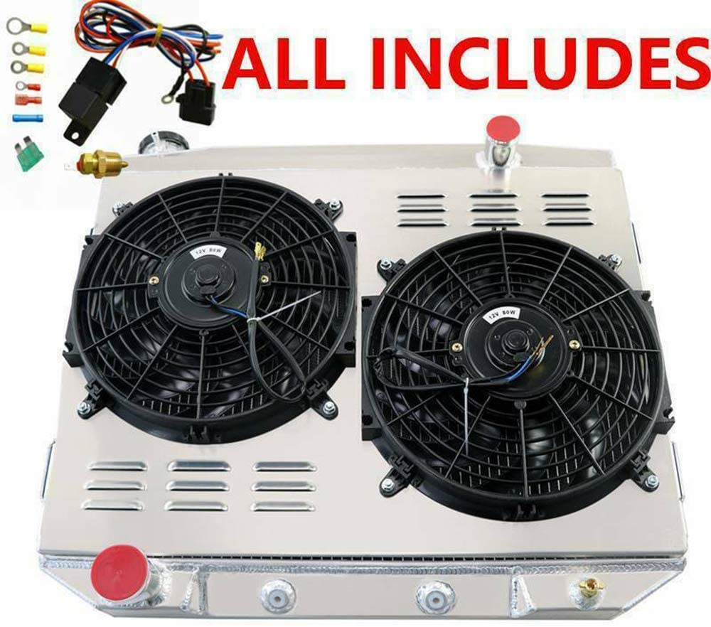 ALLOYWORKS 3 Row Aluminum Radiator+Shroud Fan+Relay For 1957-1959 Ford Skyliner/Fairlane/Ranchero/Victoria/Galaxie/Mercury V8