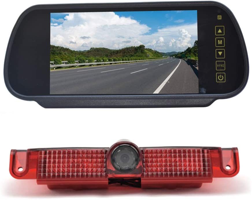 Vardsafe VS7067R Replacement 7 Inch Rear View Mirror Monitor & Brake Light Reverse Backup Camera for GMC Savana/Chevy Express 1500 2500 3500 Van (2003-2019)