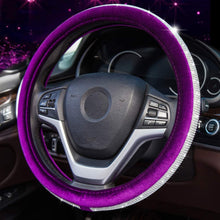 Alusbell Crystal Diamond Steering Wheel Cover Soft Velvet Feel Bling Steering Wheel Cover for Women Universal 15 inch Plush Wheel Cover for Escape Fusion Focus Accord Prius Rav4 Purple