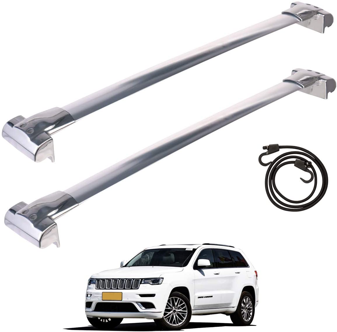 TUNTROL Stainless Steel Roof Rack Crossbars Compatible with Jeep Grand Cherokee 2011-2021 Roof Rail Luggage Holder Rooftop Cargo Carrier Silver (Silver) (Silver)
