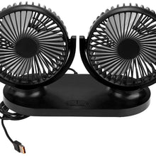 Qii lu USB Fan, USB Dual Head Car Fan Portable Air Conditioner Auto Cooler Ventilation 12V(all black) (all black)