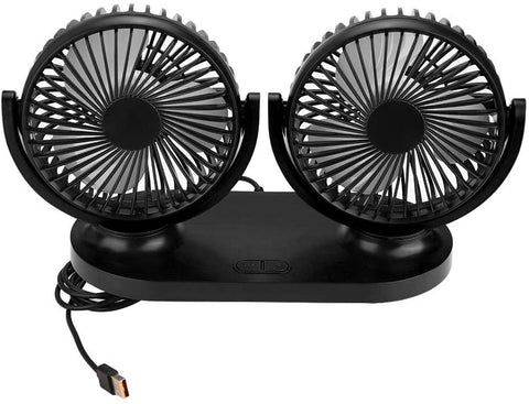 Qii lu USB Fan, USB Dual Head Car Fan Portable Air Conditioner Auto Cooler Ventilation 12V(all black)