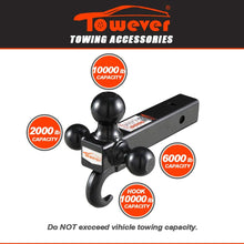 Towever 84181P Class 3/4 Trailer Hitch Tri Ball Mount with Hook (Black, Hollow Shank), for Pickup Truck Hitch Receiver Pin and Clip Included
