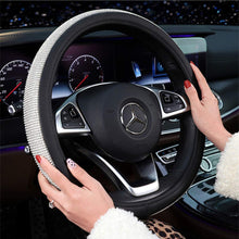 KAFEEK Diamond Leather Steering Wheel Cover with Bling Bling Crystal Rhinestones, Universal 15 inch Anti-Slip, Black Microfiber Leather White Diamond.