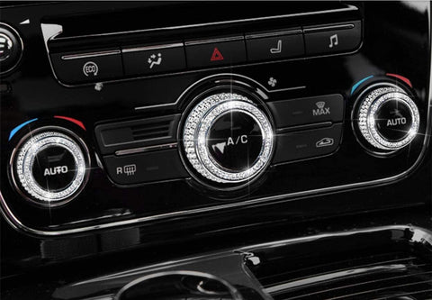 YUWATON Bling Crystal Fashion Car Interior Bling Accessories fit for Jaguar XJ Air Conditioner knob 3D Rhinestone Decals Ring Car Bling Accessories for Women (Silver)