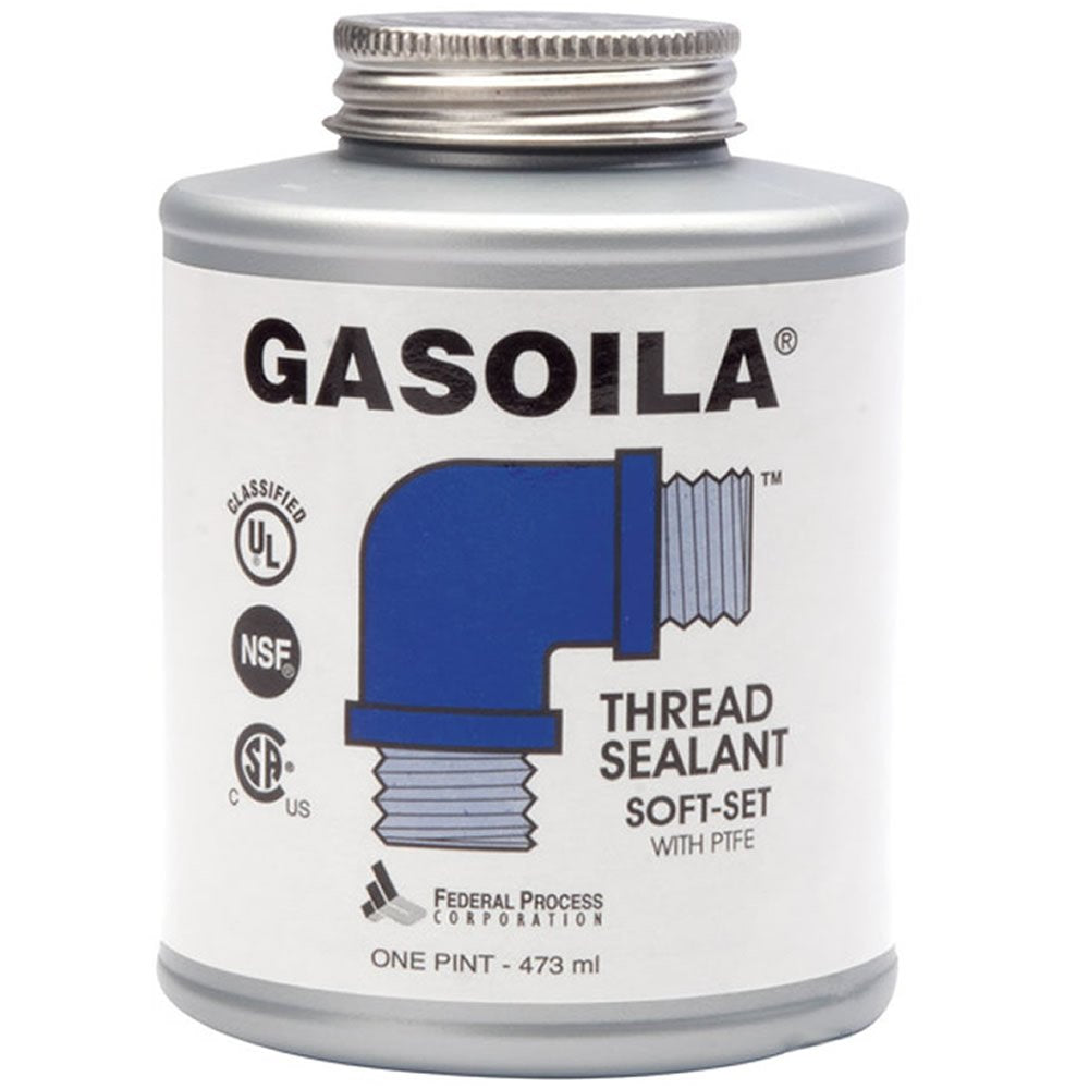 Gasoila Soft-Set Pipe Thread Sealant with PTFE Paste, Non Toxic, -100 to 600 Degree F, 1 Pint Brush
