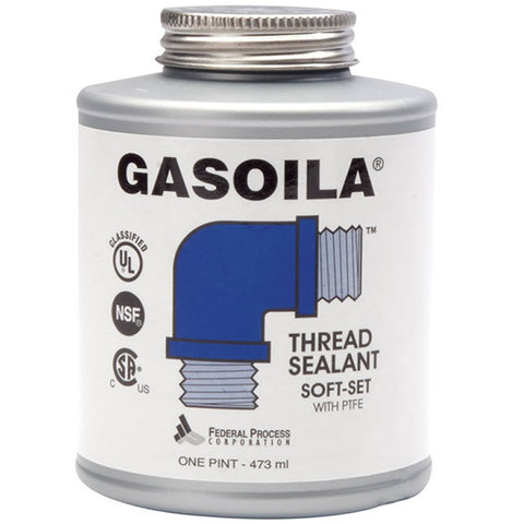 Gasoila Soft-Set Pipe Thread Sealant with PTFE Paste, Non Toxic, -100 to 600 Degree F, 1 Pint Brush