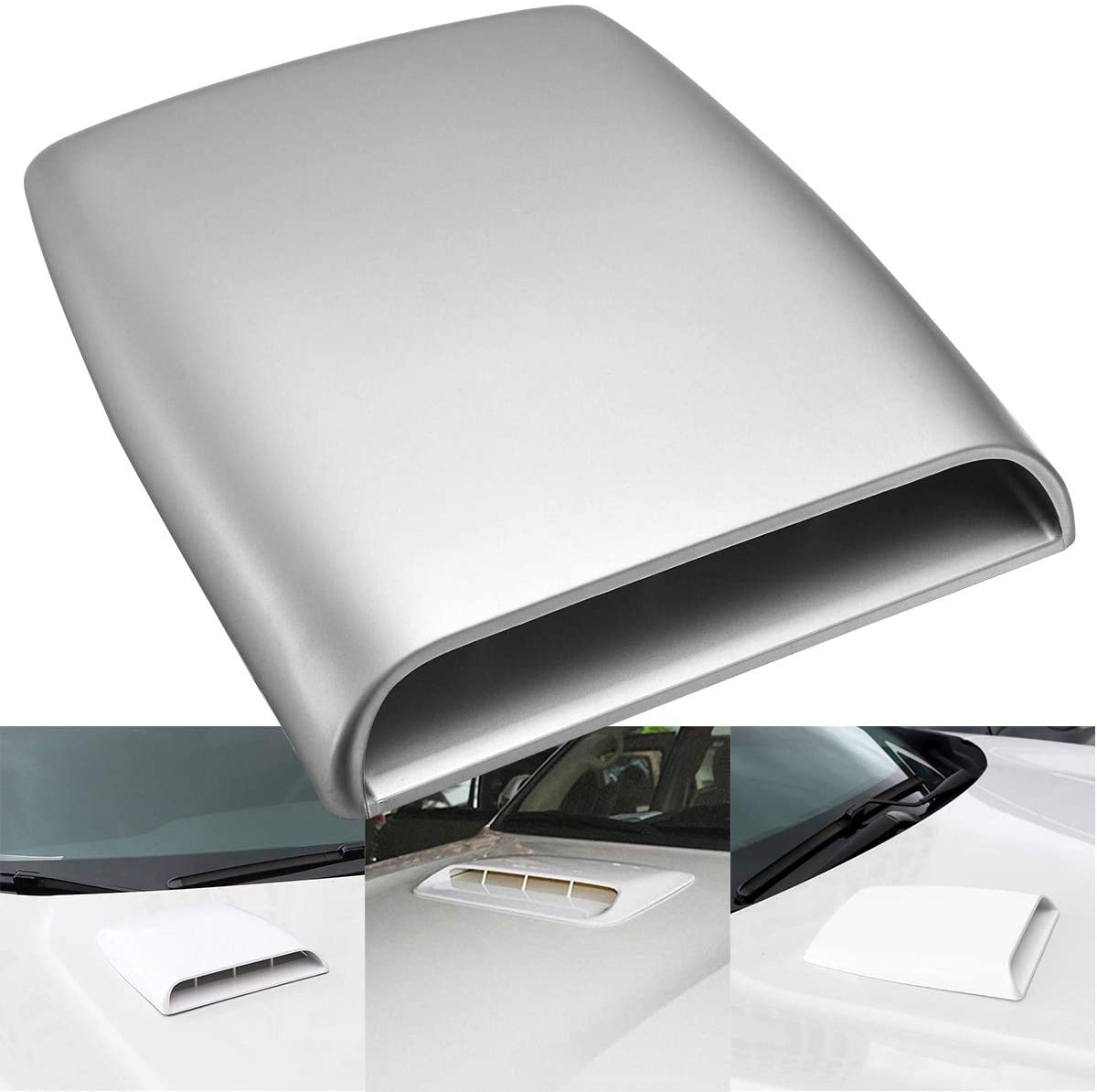 KaTur Universal Car Decorative Air Flow Intake Hood Scoop Vent Turbo Bonnet Cover Gray