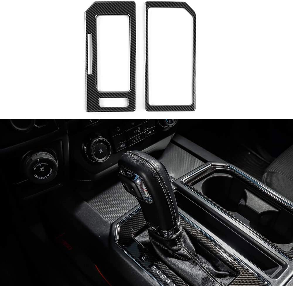 Voodonala Carbon Fiber Grain Cab Gear Shift and Cup Holder Trim Sheet Kit Interior Accessories for Ford F150 2016 2017 2018