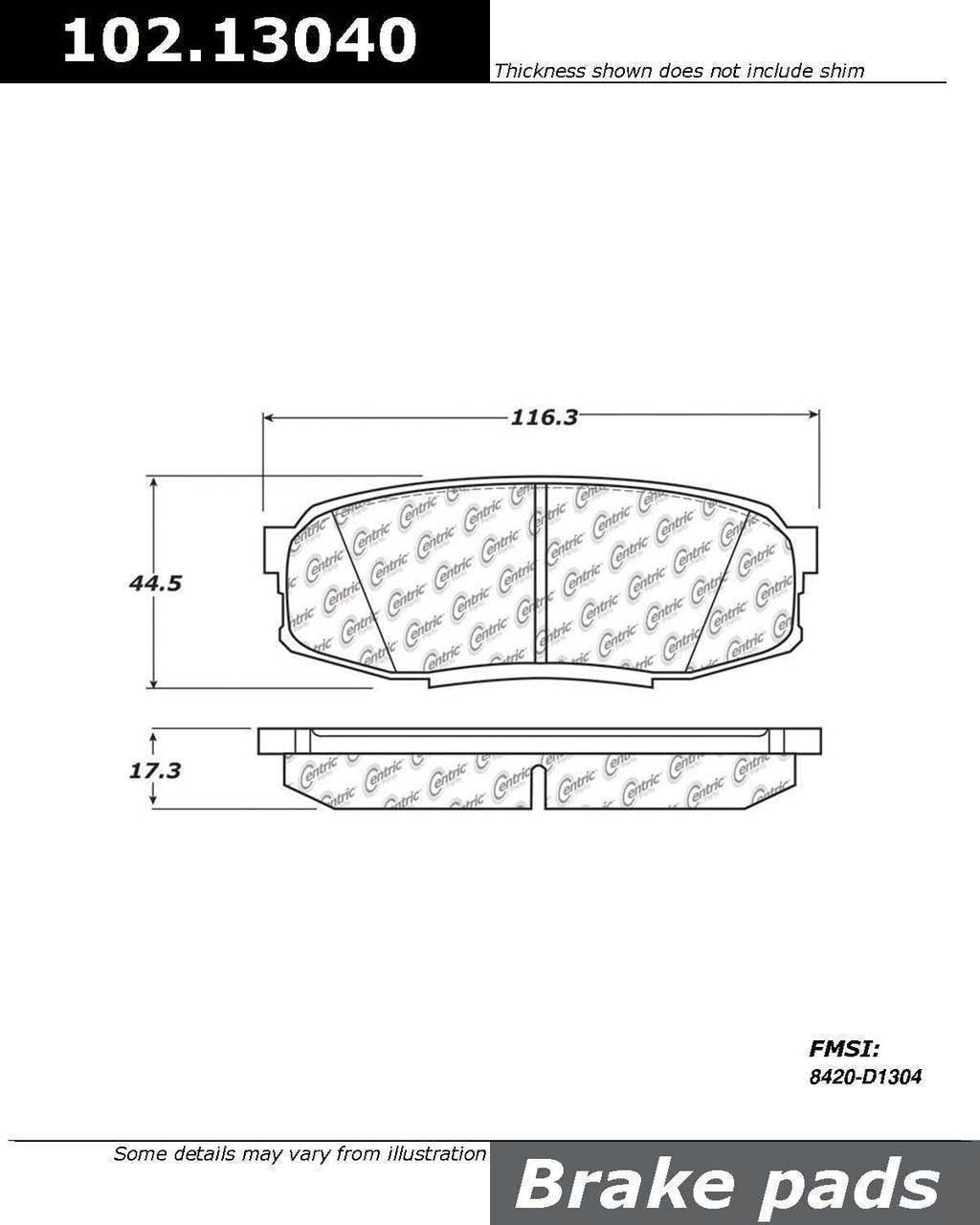 NEW CENTRIC 102.13040 Semi Metallic Standard Brake Pad