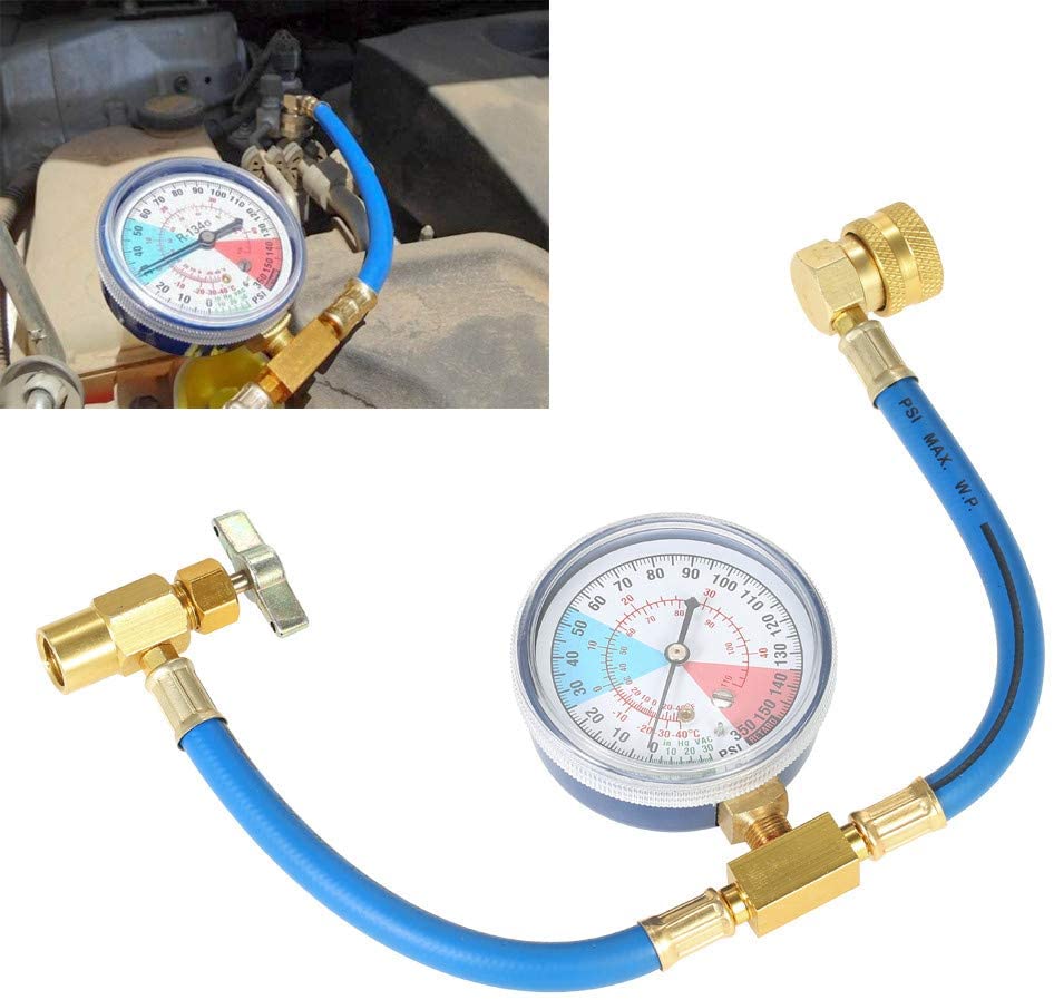 NLYWB R134A Car AC Refrigerant Charge Hose Kit Recharge Hose with Gauge, A/C 1/2 Recharge Measuring Kit Can Tap Air Conditioning Pressure Gauge R134A