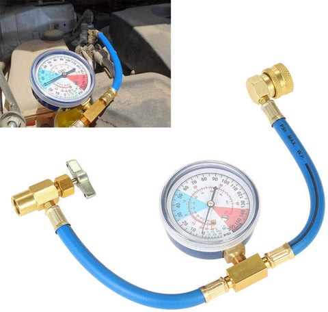NLYWB R134A Car AC Refrigerant Charge Hose Kit Recharge Hose with Gauge, A/C 1/2 Recharge Measuring Kit Can Tap Air Conditioning Pressure Gauge R134A
