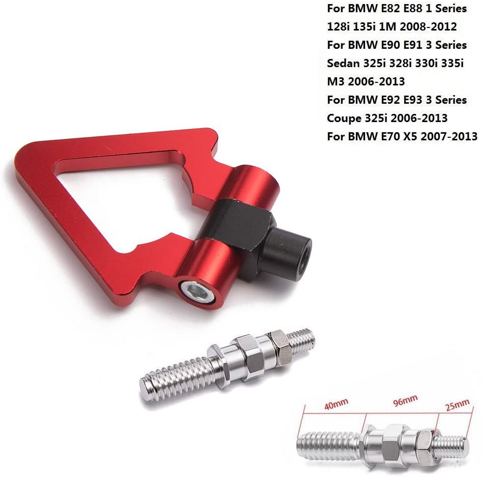 EPMAN CNC Billet Aluminum Front/Rear European Car Tow Hook For BMW E82 E88 E90 E91 E92 E93 Euro Style Triangle Ring (Red)
