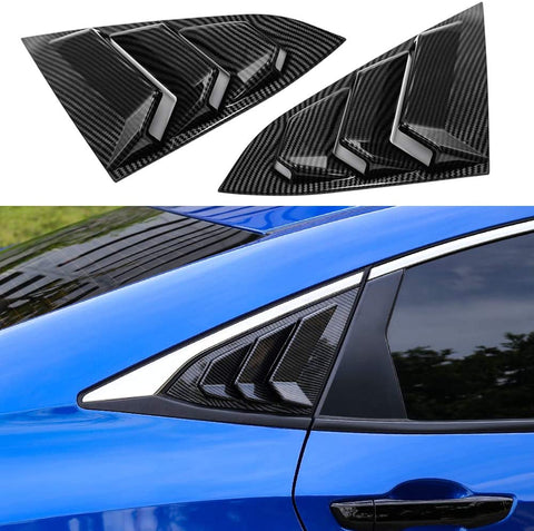 Thenice for 10th Gen Civic Racing Style Rear Side Window Louvers Air Vent Scoop Shades Cover Blinds for Honda Civic Sedan 2020 2019 2018 2017 2016 -Carbon Fiber Red