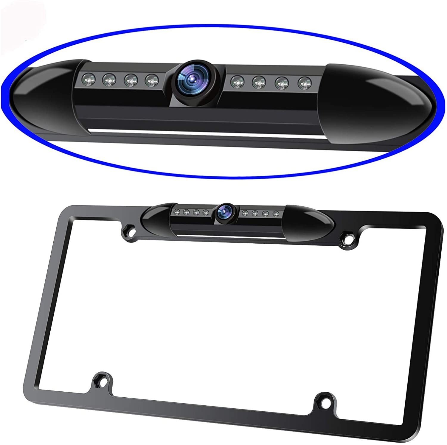 License Plate Frame Backup Camera Night Vision Car Rear View Camera with 8 Bright LEDs 170° Viewing Angle Waterproof Backup Camera Vehicle Universal Reversing Assist Security