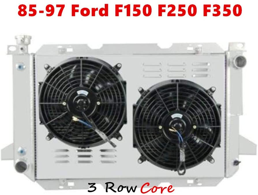 OzCoolingParts 85-97 Ford F-Series Radiator Fan Shroud Kit, 3 Row Aluminum Radiator + 2 x 12