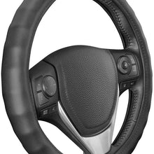 BDK Genuine Leather Car Steering Wheel Cover 14.5"-15.5" (Medium/Black) - Universal Fit, Easy Installation
