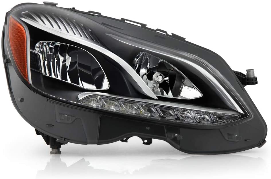 VIPMOTOZ Passenger Side Black Housing OE-Style Right Halogen Reflector Headlight LED Strip DRL Headlamp Assembly Replacement For 2014-2016 Mercedes-Benz W212 E-Class Sedan Wagon