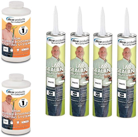 RV Wholesale Direct Dicor RPCRPQ EPDM (2 Quarts) Cleaner/Activator and Dicor 501LSW (4 Pack) Lap Sealant