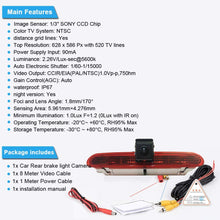 Waterproof Night Vision High Definition Color Rear View Brake Light Third Roof Top Mount Lamp Reverse Backup Angle Adjustable Camera for Fiat Doblo 263 Van/Opel Combo