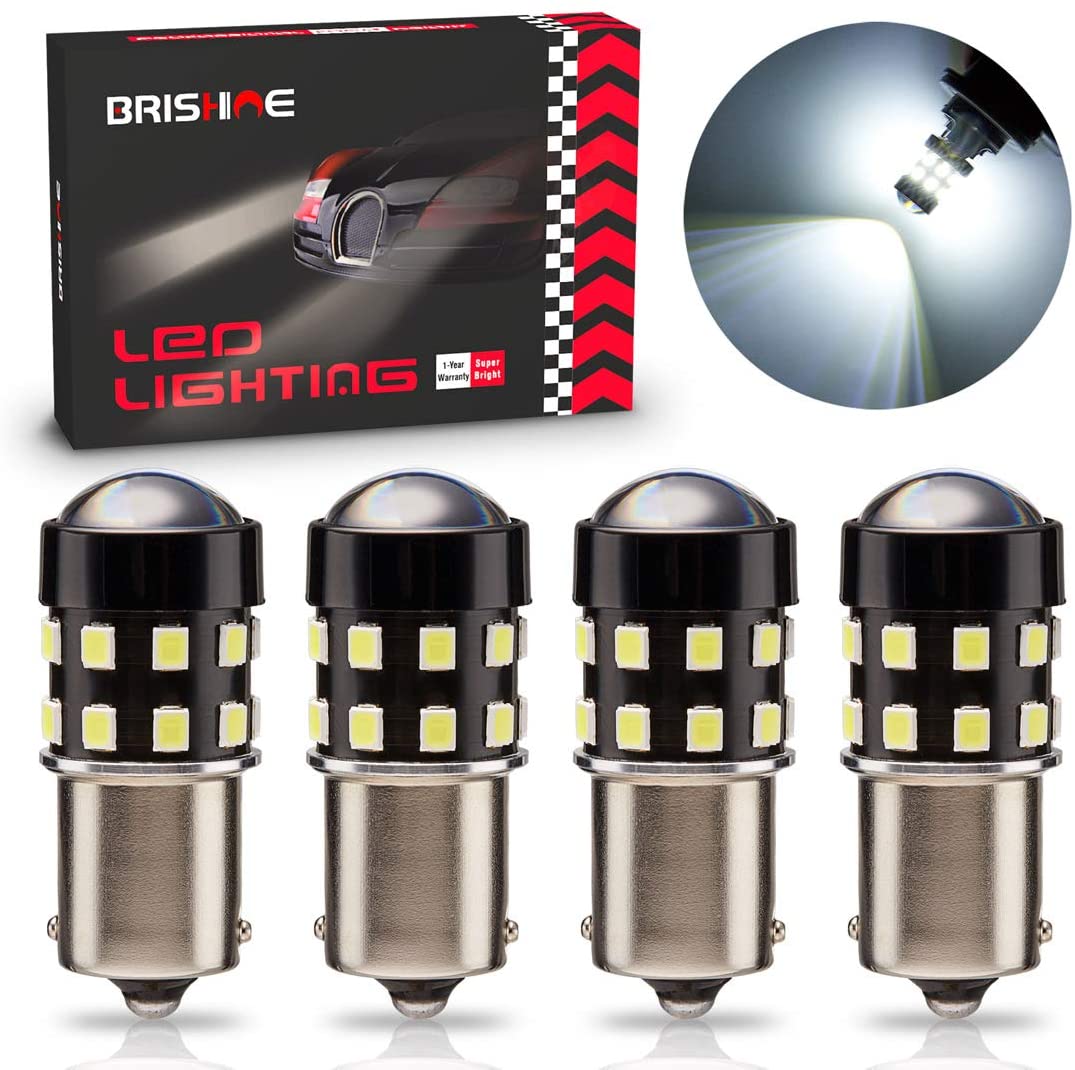 BRISHINE 4-Pack 1000 Lumens Super Bright 1156 1073 1141 7506 BA15S LED Bulbs 6000K Xenon White 24-SMD LED Chipsets with Projector for Backup Reverse Lights, Parking Lights, Daytime Running Lights