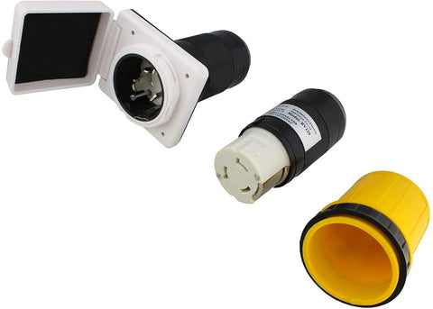 Abn Outdoor Marine Electrical Power Male Inlet Socket Box 50A 125/250V w/Connector, Twist Lock Plug Cord Cover, Ring