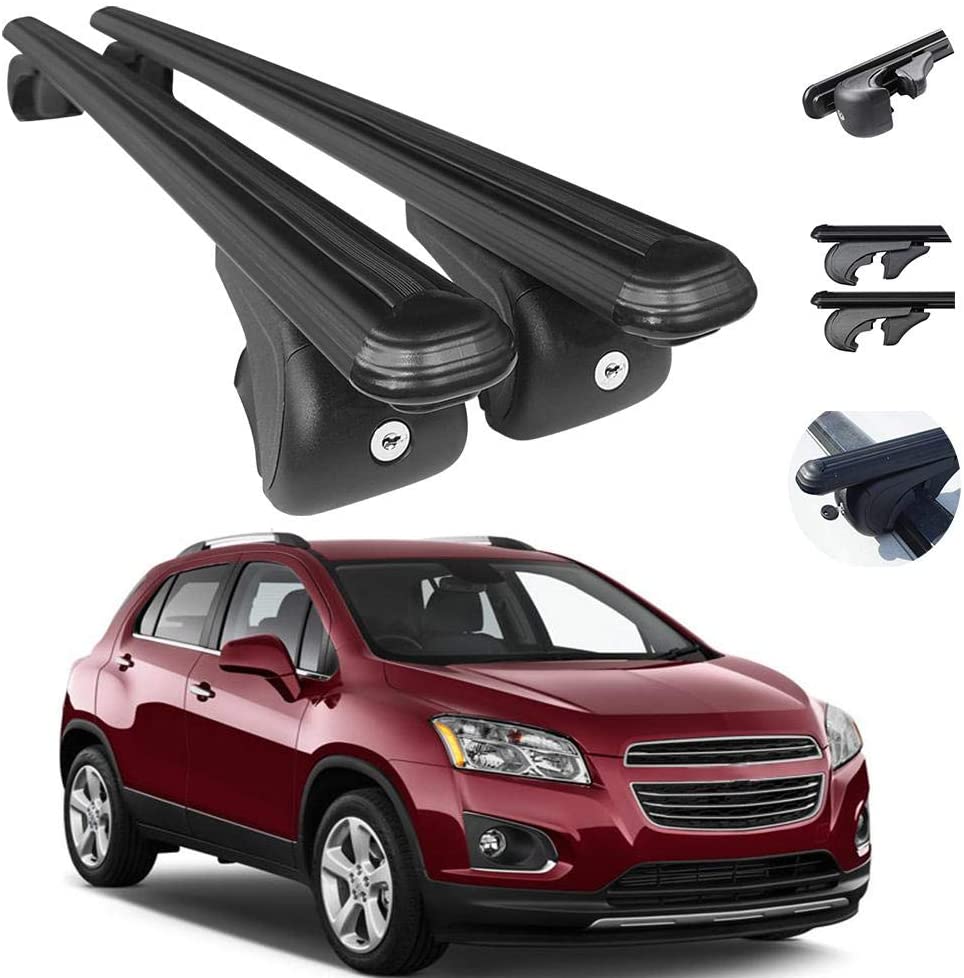 Black Aluminum Roof Top Bar Cross Bars Cargo Rack - Luggage, Ski, Kayak Carrier | 165 LBS / 75 KG Load Capacity - Set 2 Pcs | Fits Chevrolet Trax 2013-2021