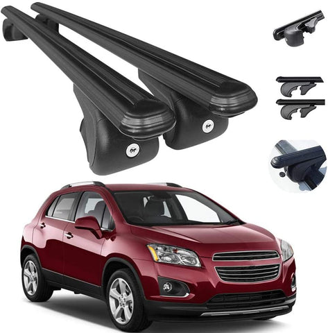 Black Aluminum Roof Top Bar Cross Bars Cargo Rack - Luggage, Ski, Kayak Carrier | 165 LBS / 75 KG Load Capacity - Set 2 Pcs | Fits Chevrolet Trax 2013-2021