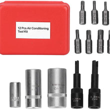 KIMISS Air Conditioning Repair Tool,12pcs Air Conditioning Repair Tool Set 1/4in Valve Cap Removers Core Tamper Proof Bits Car