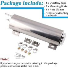 Ruien Radiator Coolant Overflow Tank/Reservior 3"x 9" Polished Stainless 32 oz Silver