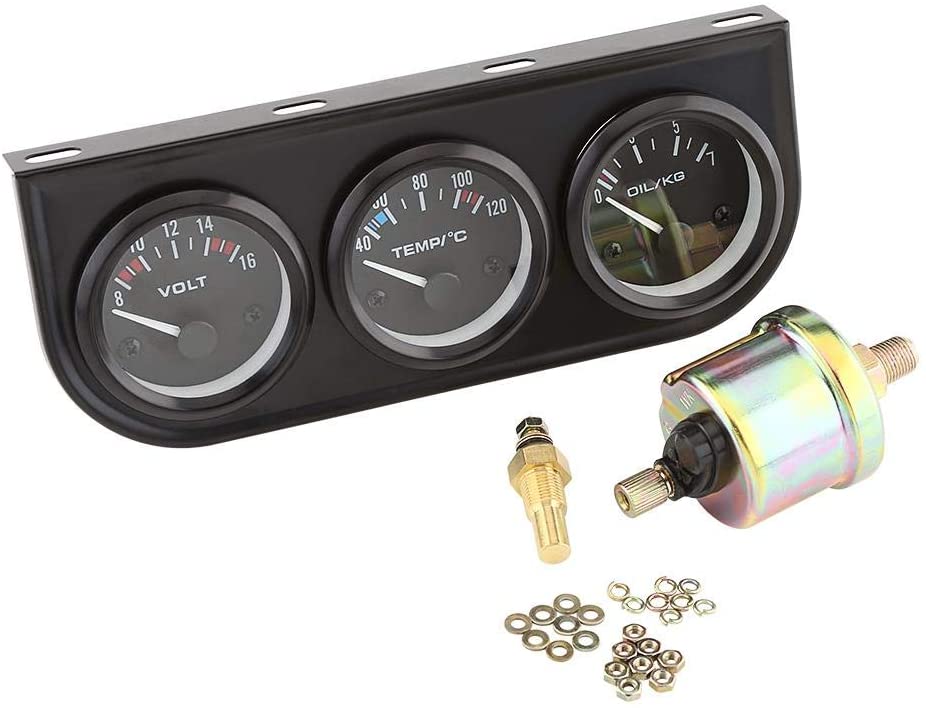 Oil/Volt/Water Gauge with Stainless Steel,3 in 1 Voltmeter+Water Temp Gauge+Oil Pressure Meter w/Sensor 52mm Triple Gauges with Black Console Fit for Car Truck