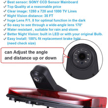 HD IP68 1280pixels Third Roof Top Mount Brake Lamp Reverse Rear View Backup Camera Angle and Distance Adjustable IR Night Vision for F o r d Transit Connect Van MPV SUV Bus (Camera+4.3" Monitor)