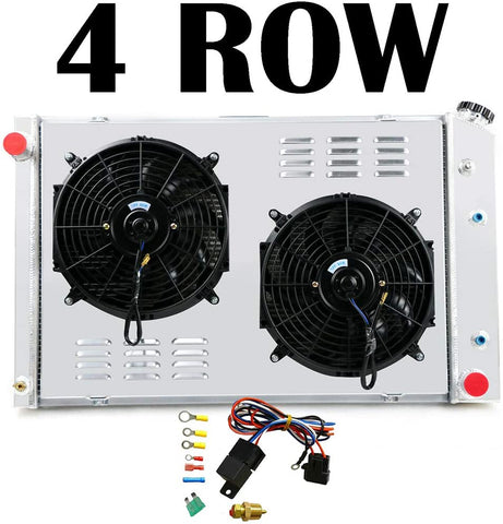 ALLOYWORKS 4 Row All Aluminum Radiator Shroud Fan Kit For Chevy C/K Series Pickup Trucks 1973-1991