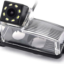 eHANGO Car Rear View Camera with 4 Pin to RCA Cable Bracket License Plate Lights Housing Mount for Nissan Versa Nissan Tiida Nissan Livina Pulsar Nissan Latio Nissan 350Z 370Z (8 LED)